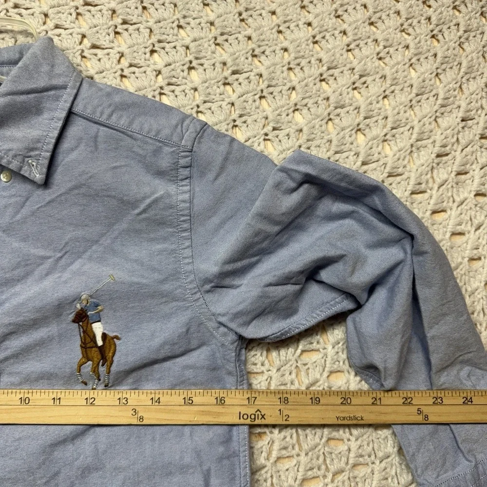 Ralph Lauren Big Pony Oxford Shirt Youth Sz M 10-12 Blue Brown Button Down